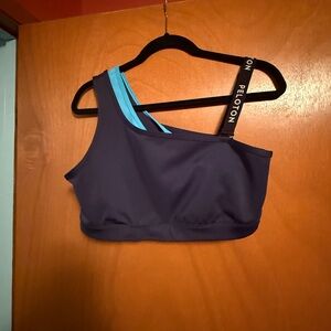 Peloton Navy and Light Blue One-Shoulder Sports Bra